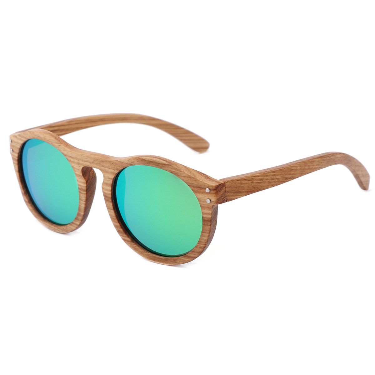 Okrągłe okulary przeciwsłoneczne w stylu vintage z naturalnym drewnem