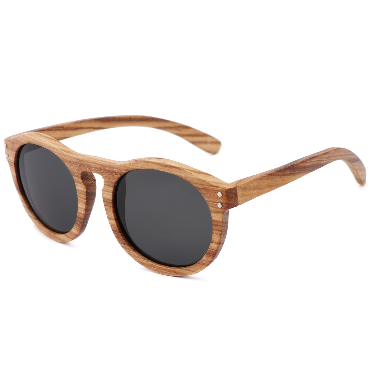 Okrągłe okulary przeciwsłoneczne w stylu vintage z naturalnym drewnem Okrągłe okulary przeciwsłoneczne w stylu vintage z naturalnym drewnem